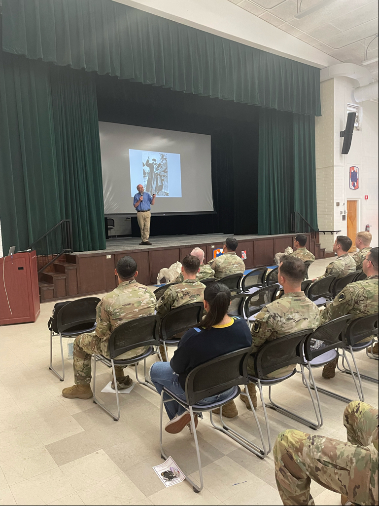 Mark Wygoda speaking at Fort Liberty, May 2024
