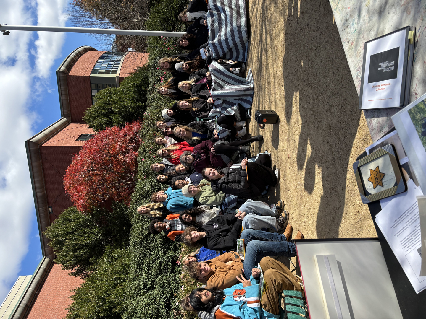 Maureen Wertheim presents to Crest High School students at the Women of the Shoah monument