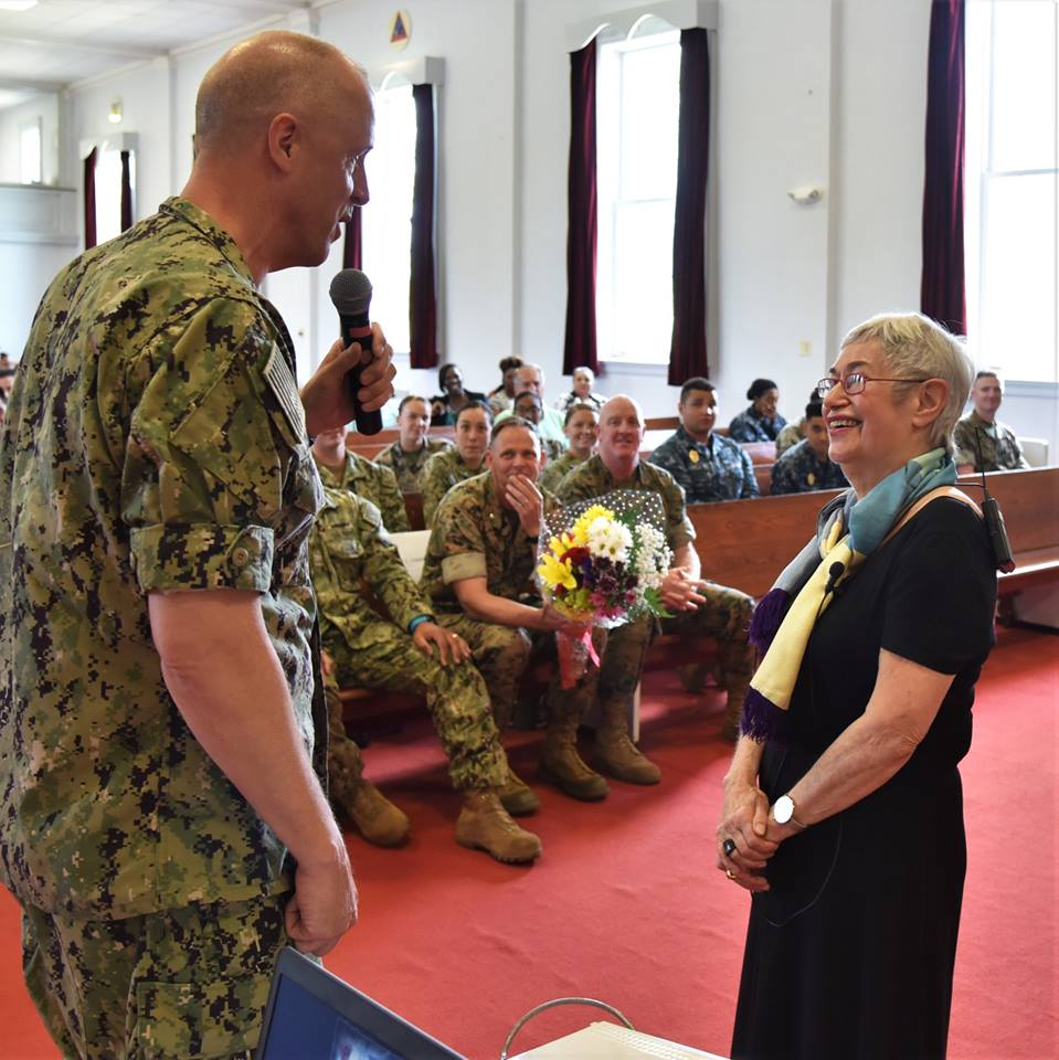 Renee Fink speaking at Cherry Point MCAS April, 2019