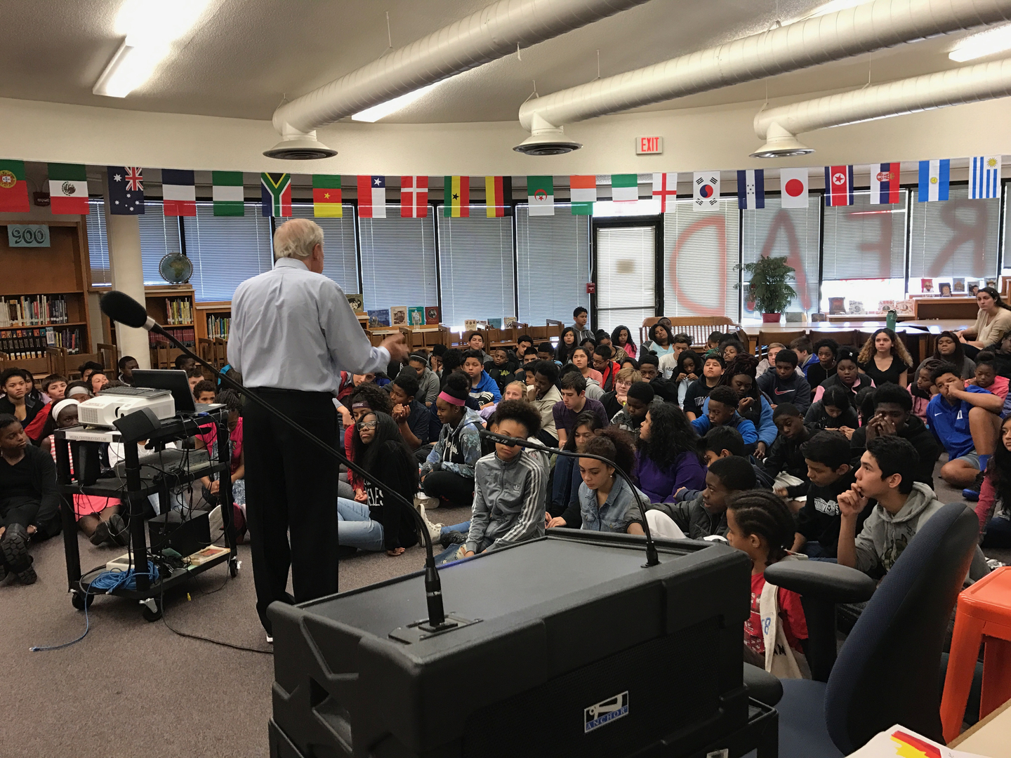 Peter Stein Speaks to 7th Grade Class at Carrington Middle School