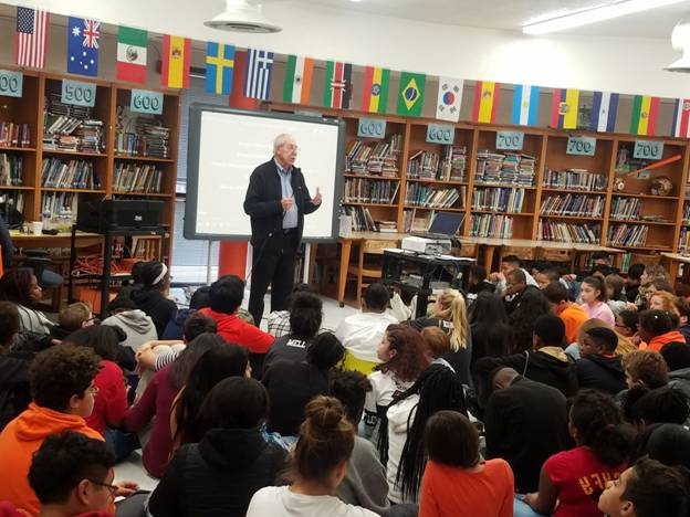 Peter Stein Speaks to 7th Grade Class at Carrington Middle School